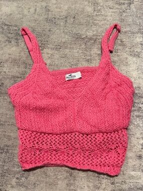 Hollister Hot Pink Crochet Knit Crop Cami